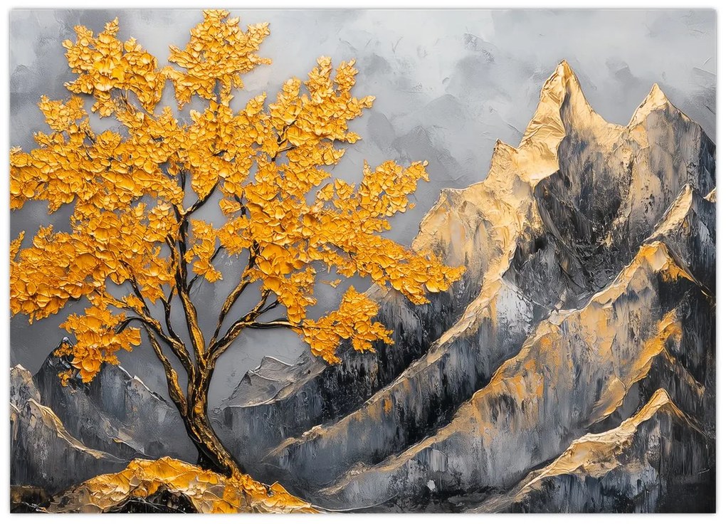 Tablou – Arbore auriu în munți (70x50 cm)