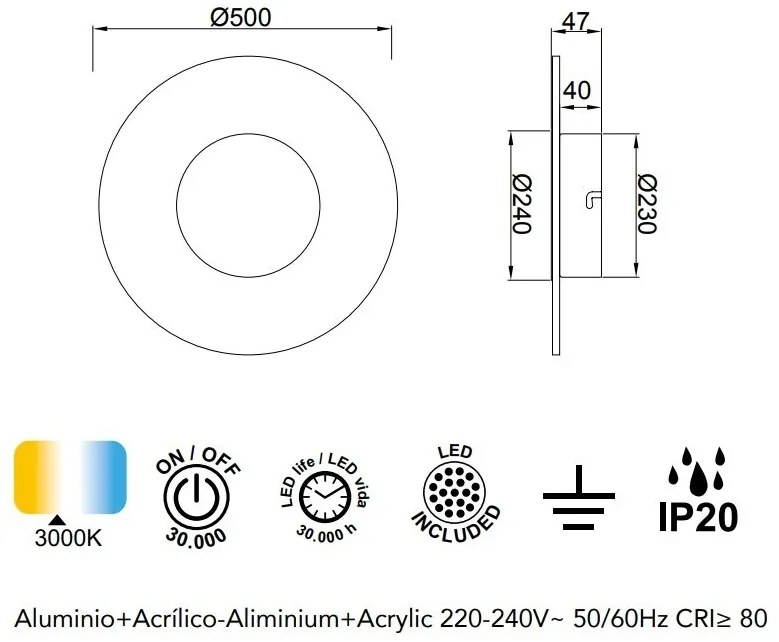 Aplica de perete iluminat ambiental LED Jewel White 50cm