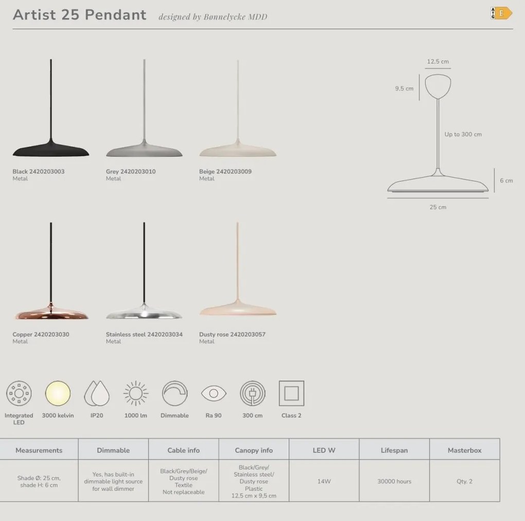 Lustra, Pendul LED, Design Nordic Minimalist, Artist 25cm Negru