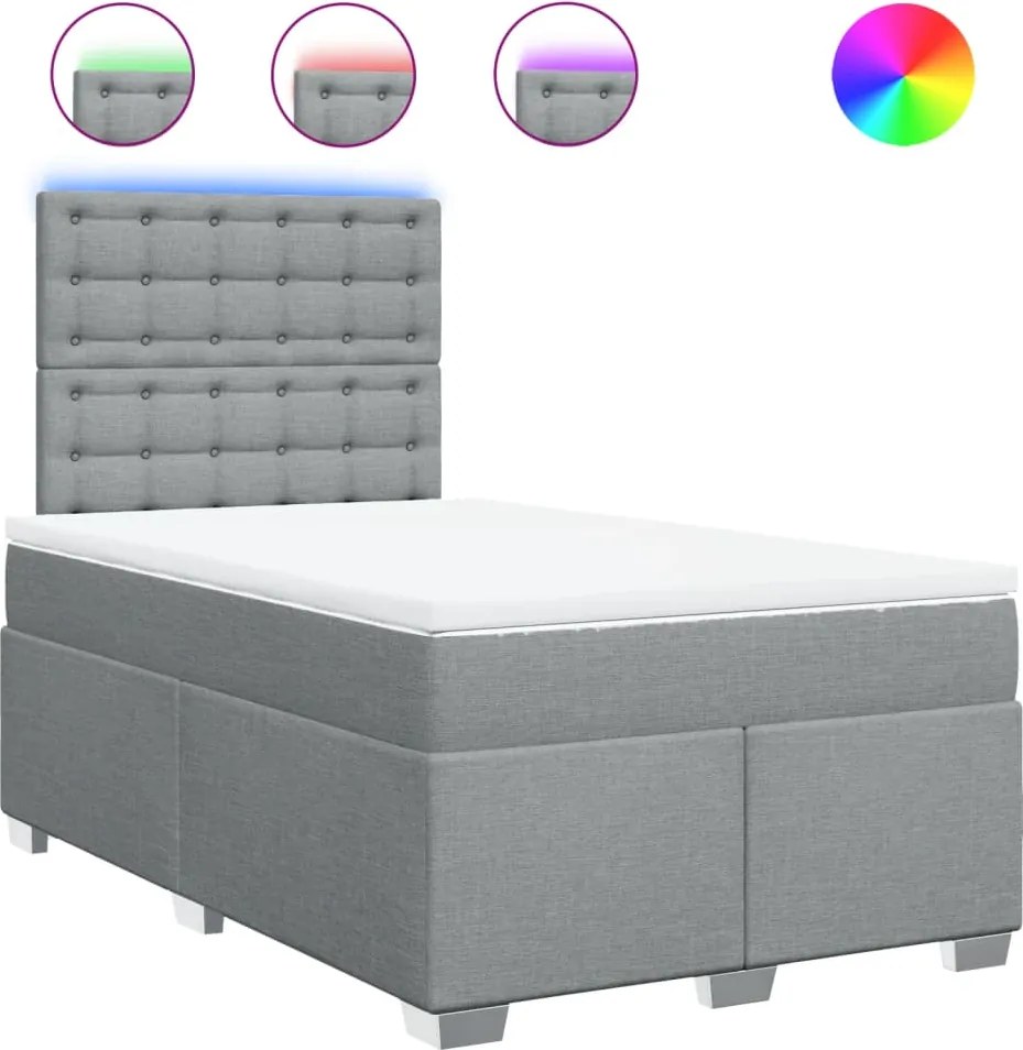 vidaXL Pat box spring cu saltea, gri deschis, 120x190 cm, textil