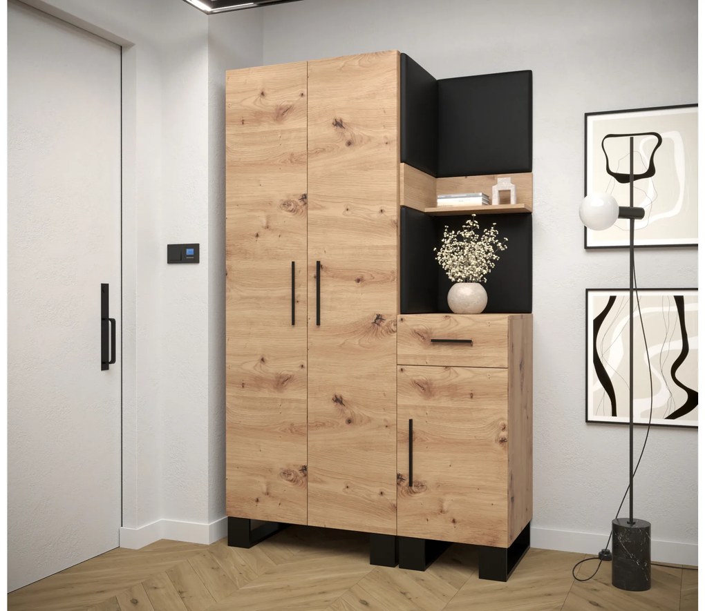 Set mobilier pentru hol Amanda 6 (Stejar artisan + piele ecologică Negru). 1085910
