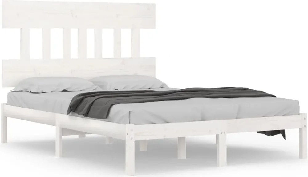vidaXL Cadru de pat, alb, 140x200 cm, lemn masiv