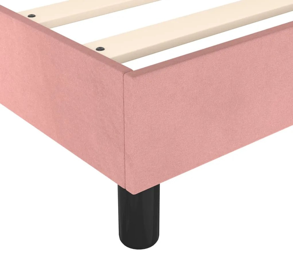 Pat box spring cu saltea, roz, 90x190 cm, catifea Roz, 35 cm, 90 x 190 cm