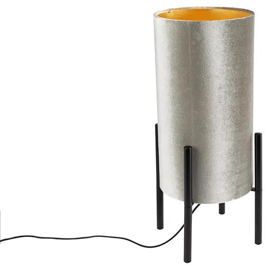 Lampă de masă design nuanță de velur negru taupe cu aur - Bogat