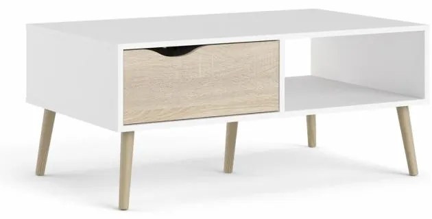 Masuta de cafea alba OSLO 75384 cu blat in decor stejar