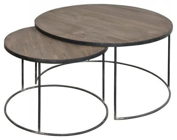 Set 2 masute de cafea, din lemn de pin, D 70 cm, Brooklyn