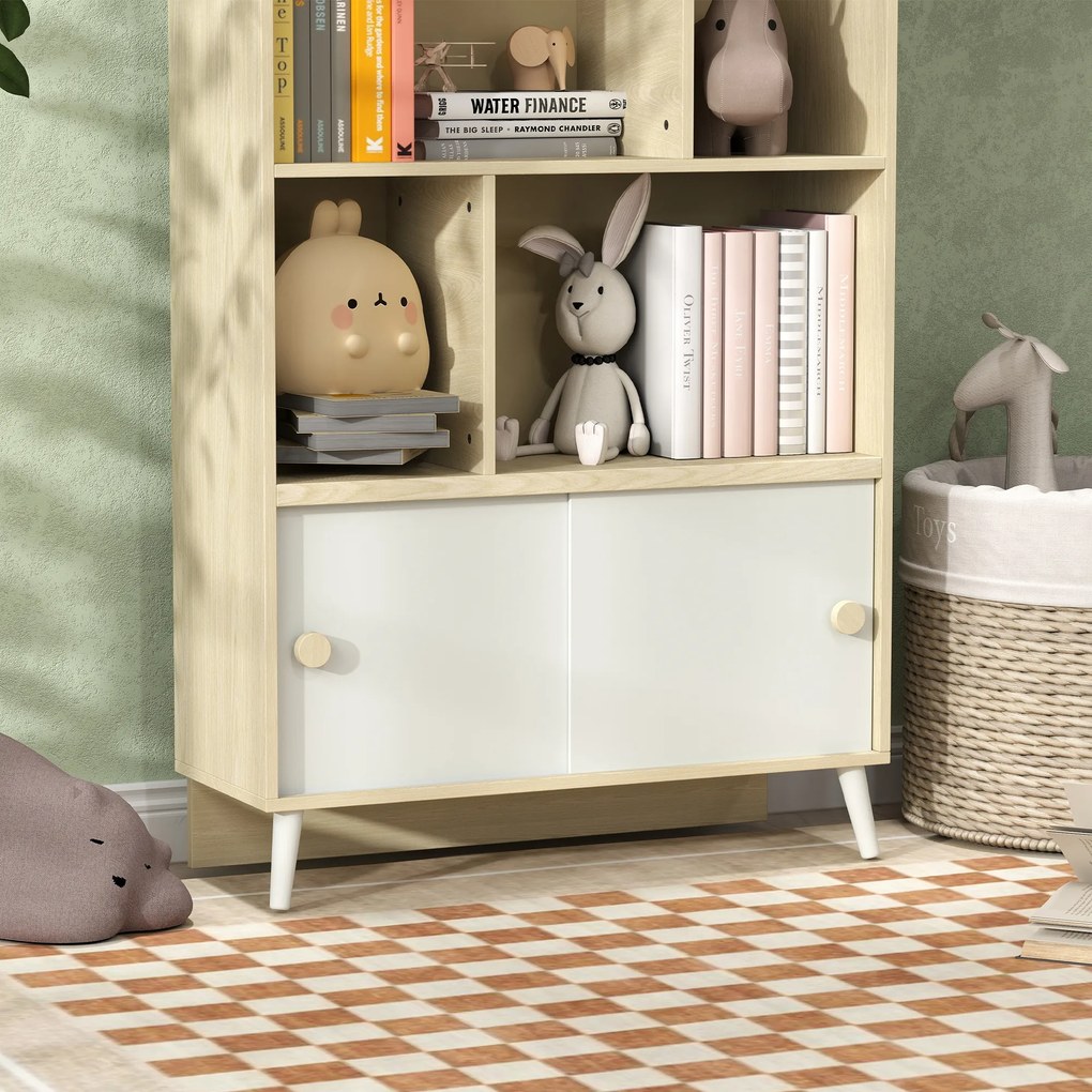 AIYAPLAY Bibliotecă pentru Copii cu 4 Cuburi Deschise și Rafturi Superioare, 80x30x140.5 cm, Alb | Aosom Romania