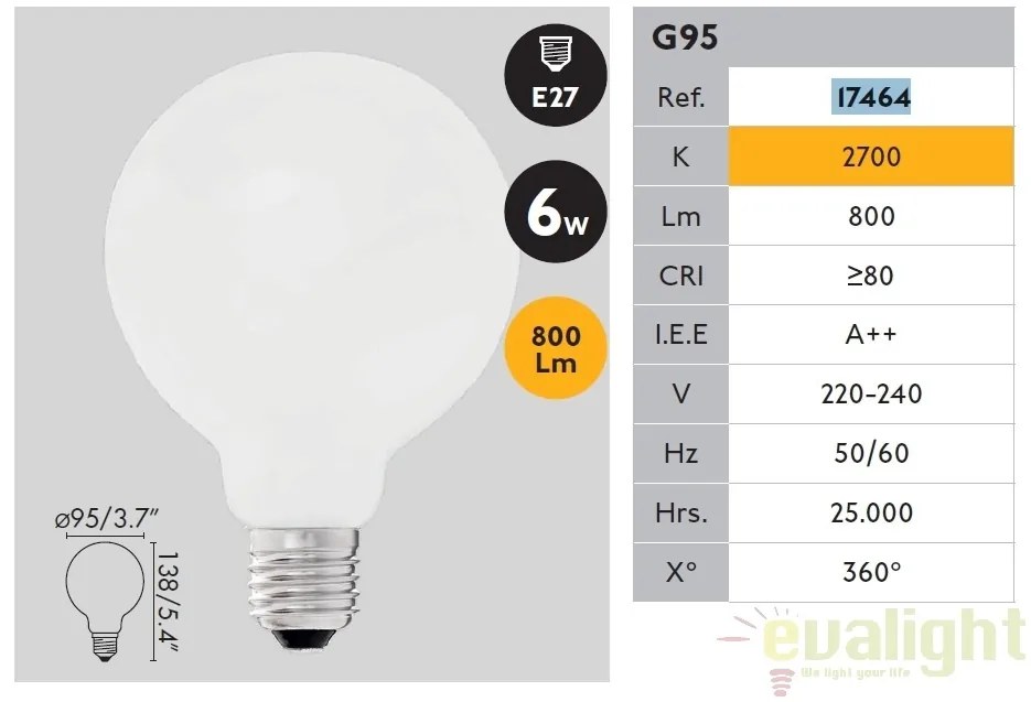 Bec LED G95 MATT E27 6W 2700K 17464
