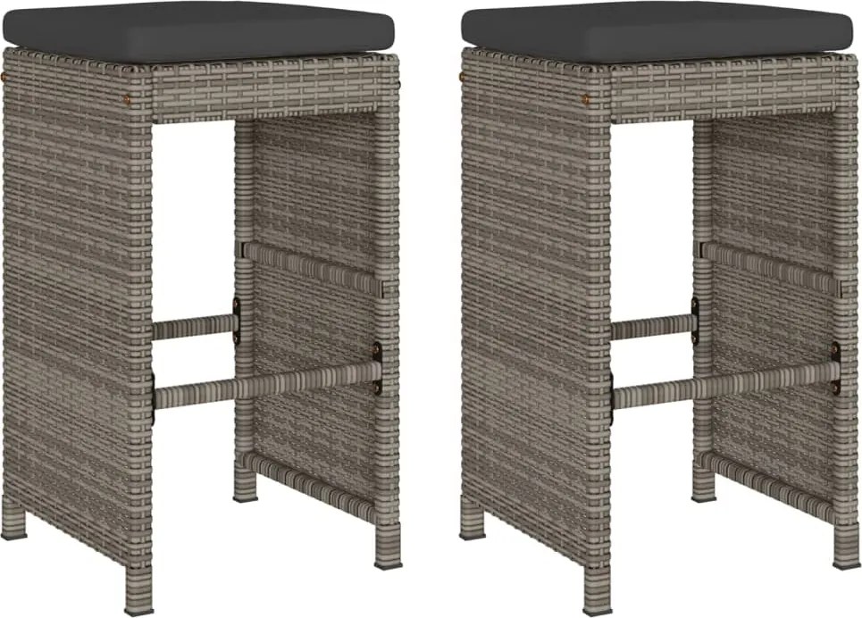 vidaXL Scaune de bar pentru grădină, cu perne, 2 buc., gri, poliratan