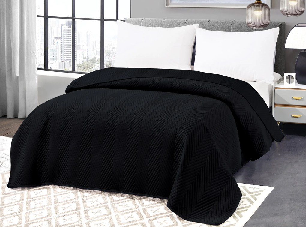 Cuvertura de pat din catifea neagra cu model ARROW VELVET Dimensiune: 220 x 240 cm