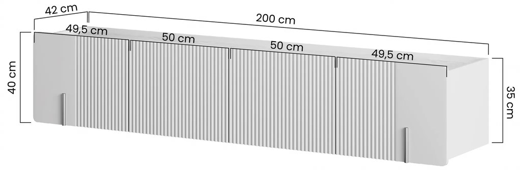 Dulap TV Malmi 200 cm suspendată - negru mat / negru