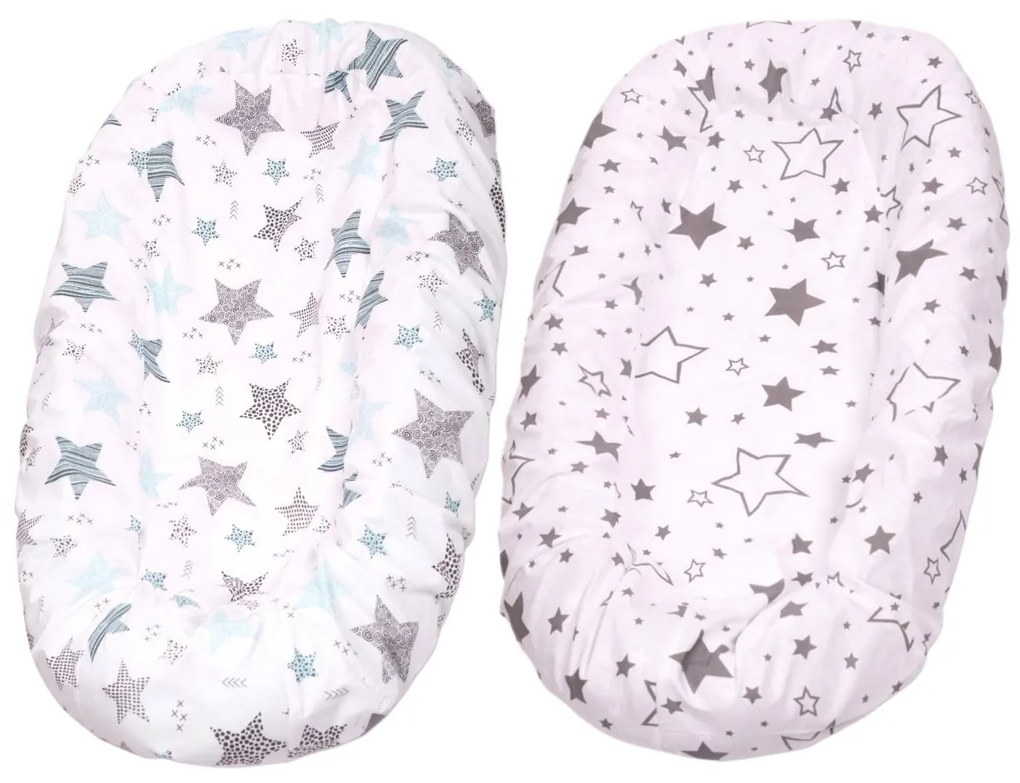 Set 2 Huse tip cearceaf cu elastic roata pentru baby nest Kidizi Galaxy Grey Mint, include zona centrala impermeabila