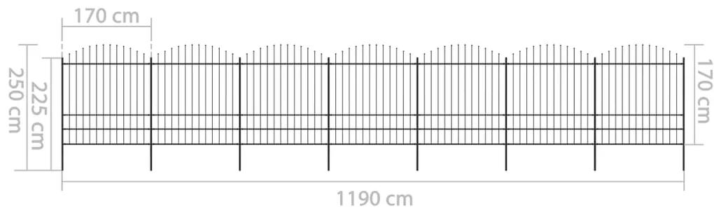 Gard de gradina cu varf sulita, negru, (1,75-2) x 11,9 m otel 1, 175-200 cm, 11.9 m