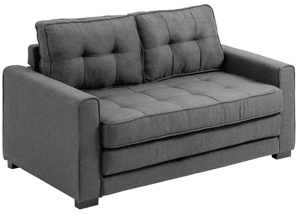 HOMCOM Canapea Extensibilă Pat de 2 Locuri Canapea din Material Textil cu Funcție de Pat Set de Canapele Tip Poliester Lin Lemn Cauțiucat Gri 147,5 x 75 x 85 cm | Aosom Romania