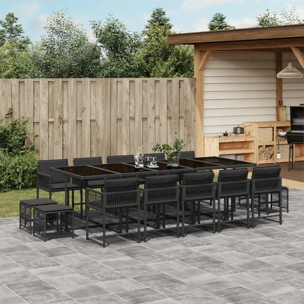 vidaXL Set mobilier de grădină cu perne, 15 piese, negru, poliratan