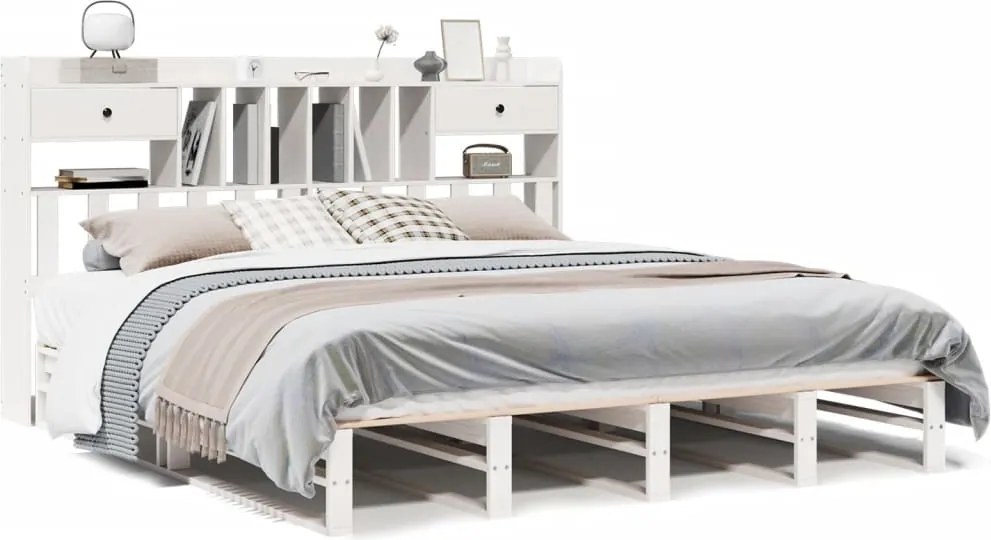 vidaXL Pat cu bibliotecă fără saltea, 180x200 cm, lemn masiv de pin