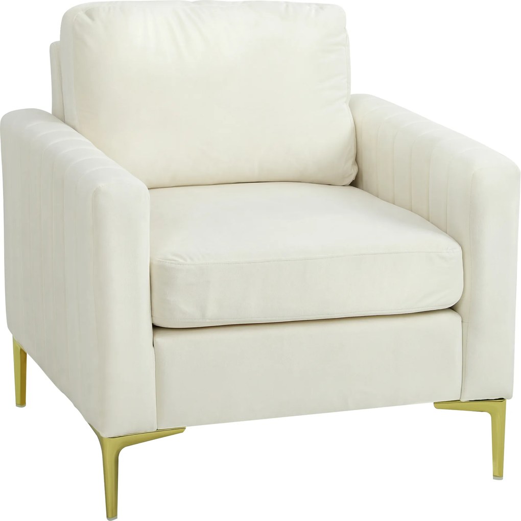 HOMCOM Fotoliu pentru living tapițat cu catifea căptușeală groasă șezut lat cotiere pernă 81x77x81 cm crem | Aosom Romania