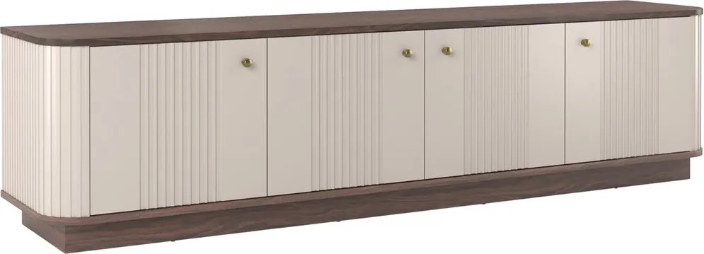 Comodă TV pe soclu Vesper 4D 187 cm - cașmir / nuc / mânere aurii