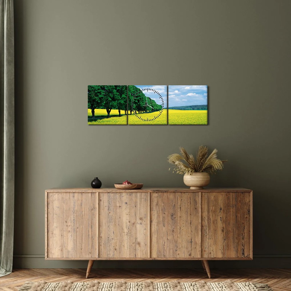 Tablou - Câmp cu alei (cu ceas) (90x30 cm)