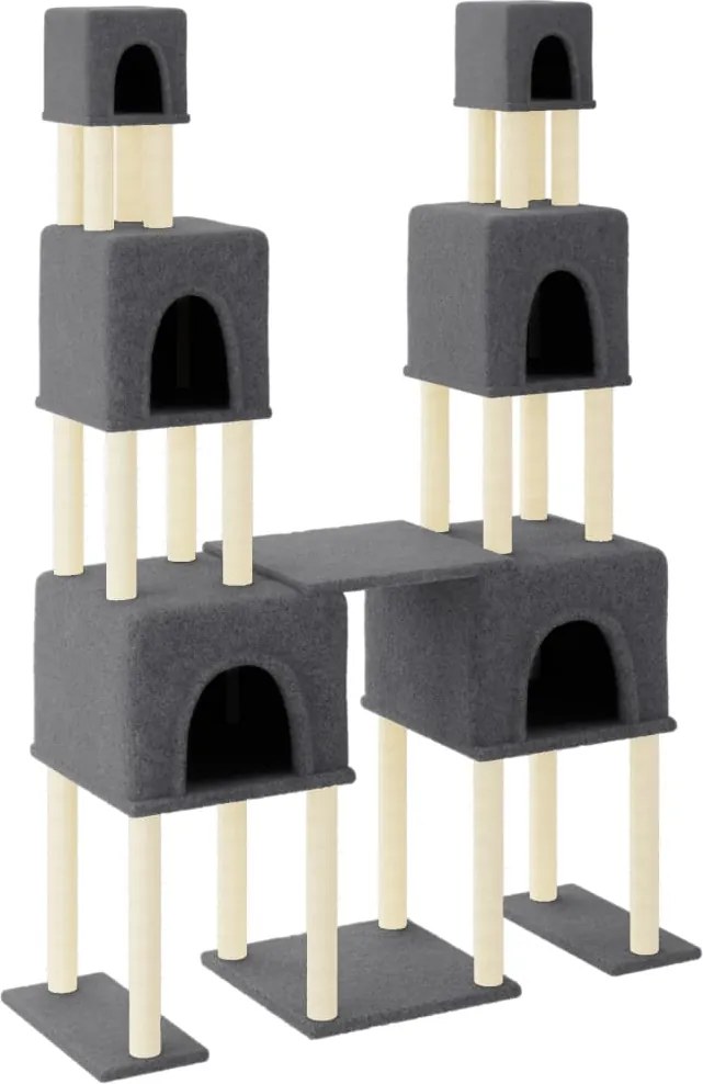 vidaXL Ansamblu pisici cu stâlpi din funie sisal, gri închis, 199 cm