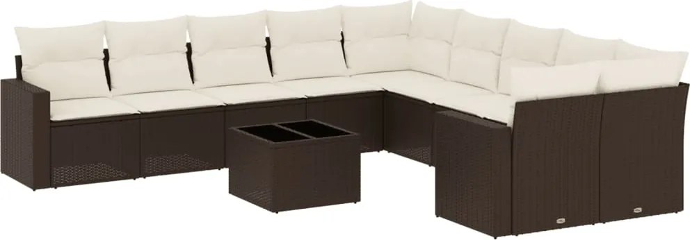 vidaXL Set canapele de grădină cu perne, 11 piese, maro, poliratan