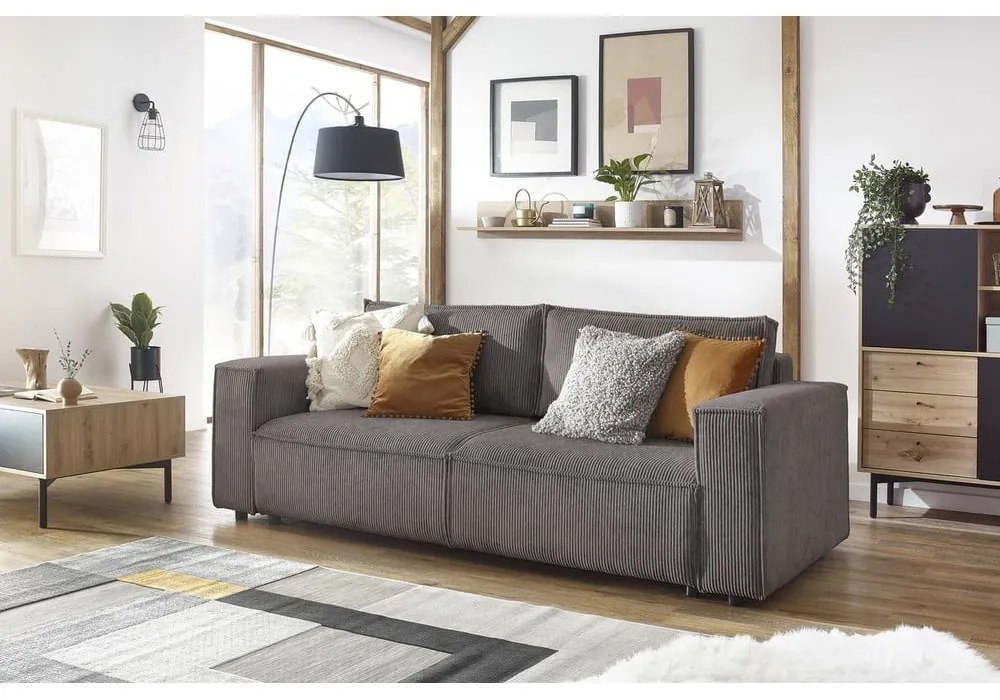 Canapea taupe extensibilă cu tapițerie din catifea reiată 245 cm Nihad – Bobochic Paris