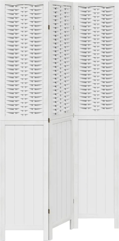 vidaXL Paravan cameră 3 panouri, alb, lemn masiv paulownia