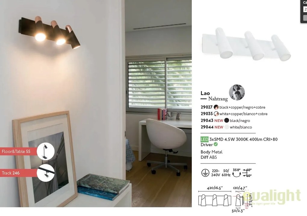 Aplica perete LED moderna cu 3 spoturi LAO neagra 29043