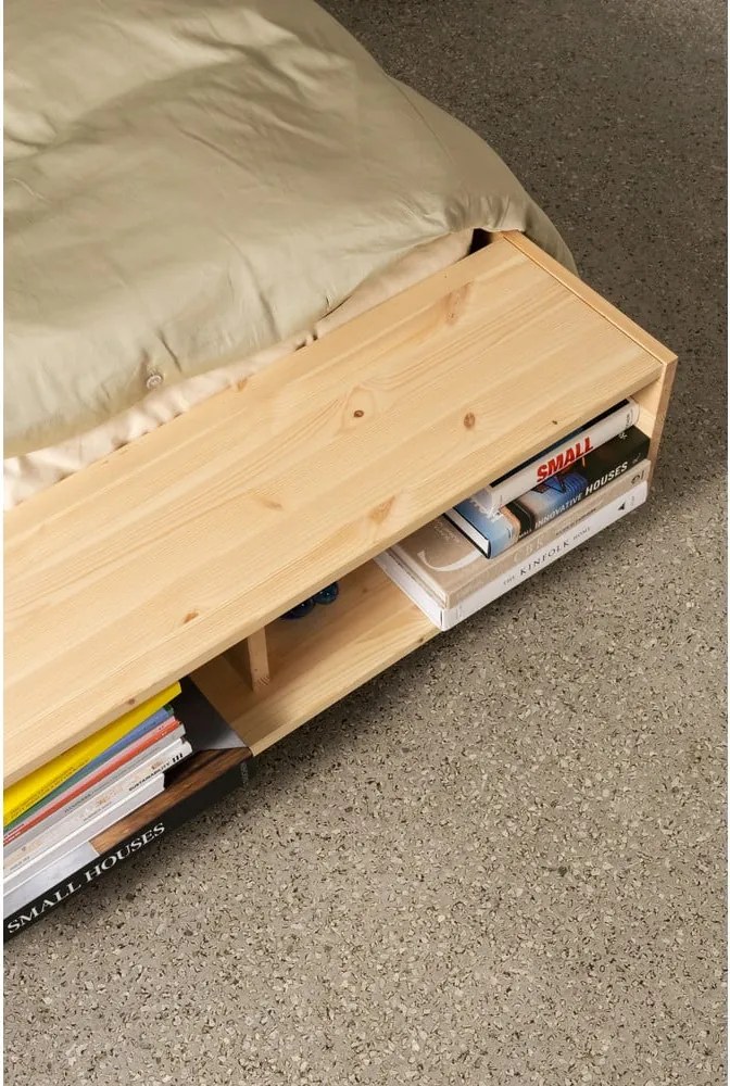 Pat matrimonial în culoare naturală din lemn de pin cu somieră 160x200 cm Merge – Karup Design