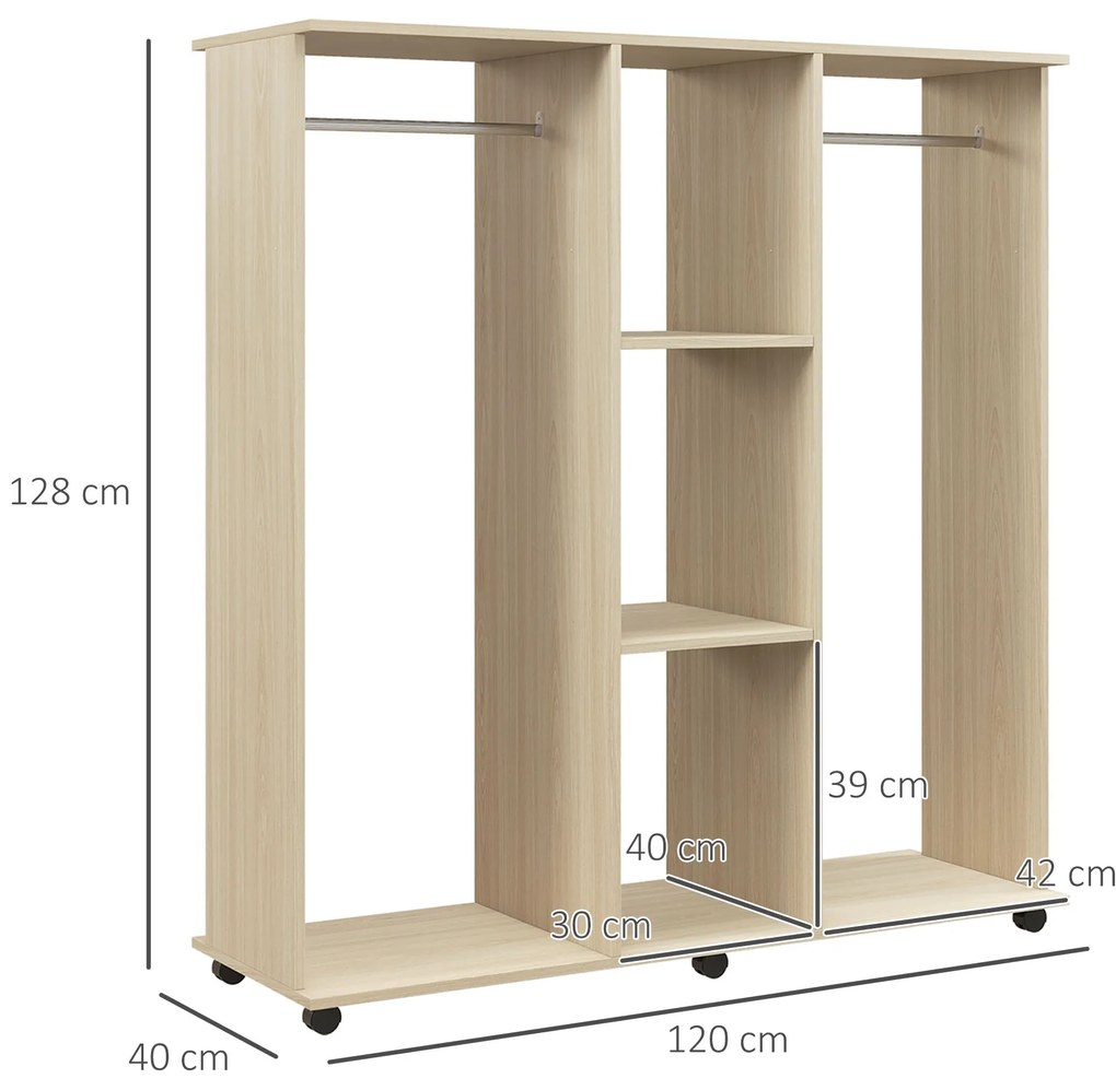 HOMCOM Dulap șină Mobilier de Depozitare Mobil 6 role 120L x 40l x 128Î cm din lemn natural | Aosom Romania