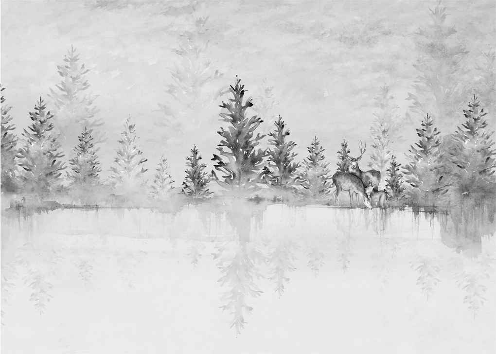 Tablou pe sticlă - Cerb lângă lac (70x50 cm)