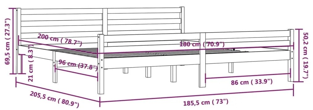 Cadru de pat Super King 6FT, 180x200 cm, negru, lemn masiv Negru, 180 x 200 cm