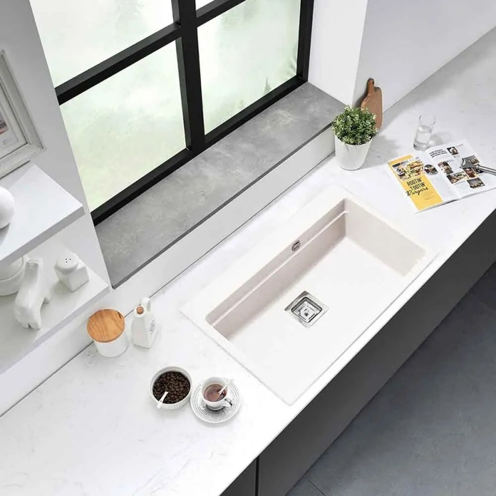 Chiuveta compozit Inter Ceramic finisaj granit alb 78x48 cm