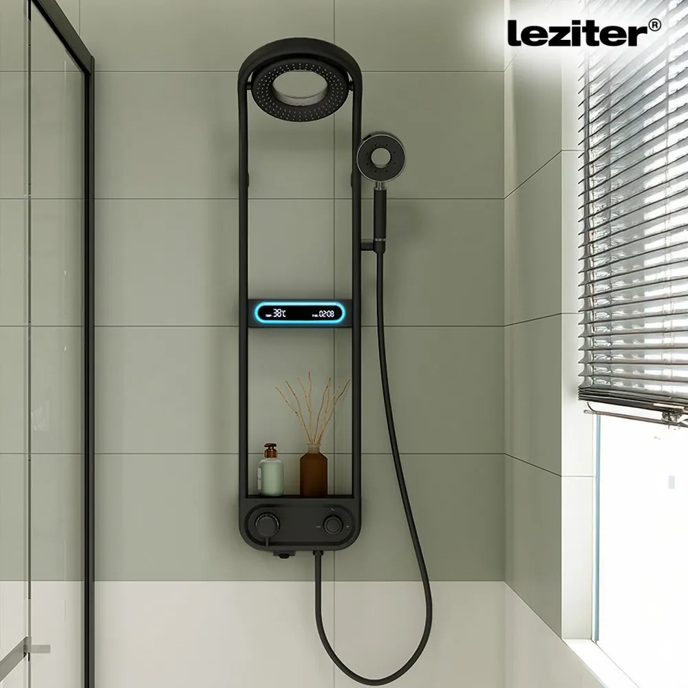 Set de duș digital Tropic cu baterie termostatică, negru