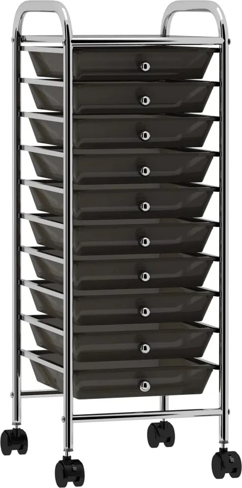 vidaXL Cărucior de depozitare mobil cu 10 sertare, negru, plastic