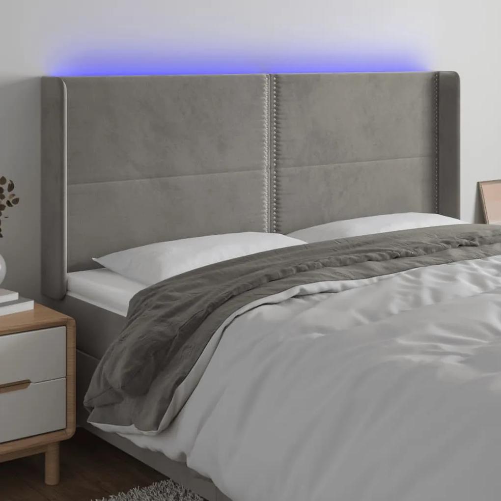 3123962 vidaXL Tăblie de pat cu LED, gri deschis, 163x16x118/128 cm, catifea