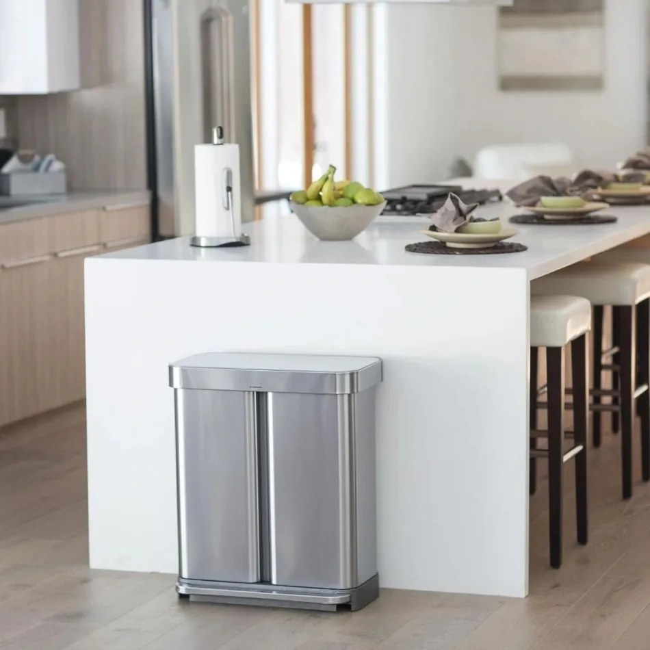 Simplehuman Coș de gunoi cu pedală pentru sortareadeșeurilor, 58 l, oțel periat, FPP