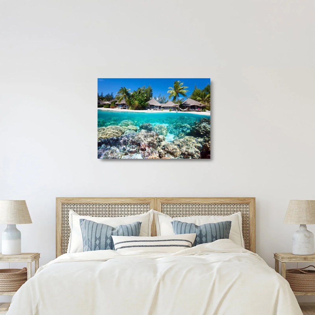 Tablou pe sticlă cu plaja pe insulă tropicală (70x50 cm)