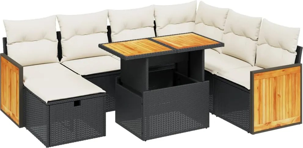 vidaXL Set mobilier de grădină cu perne, 8 piese, negru, poliratan