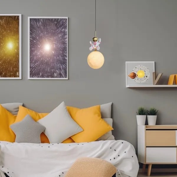 Lustră pe cablu pentru copii ASTRONAUT 1xE27/60W/230V d. 15 cm auriu/bej