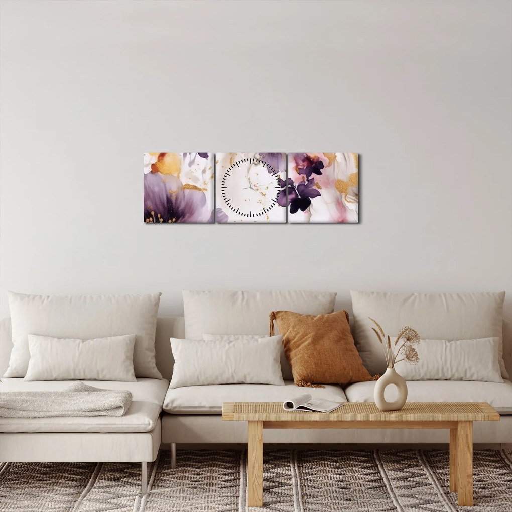 Tablou - Acuarelă flori (cu ceas) (90x30 cm)