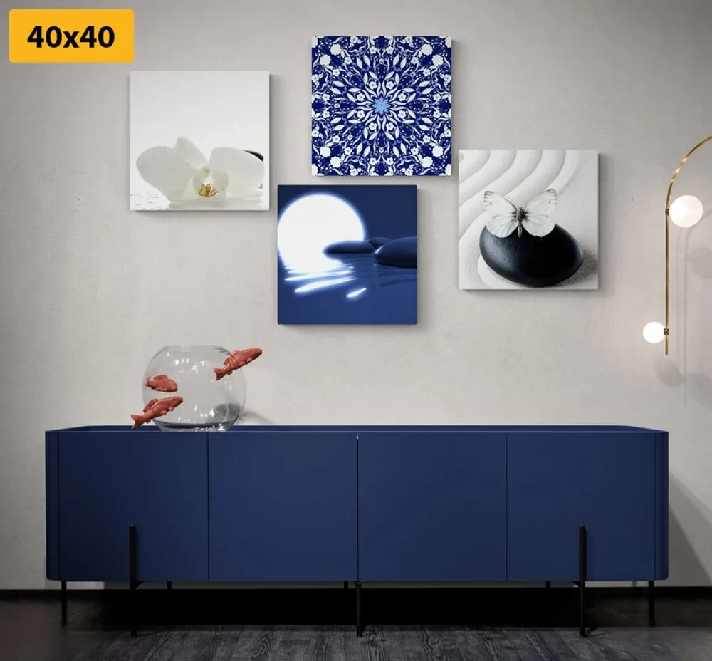Set tablouri Feng Shui în design alb-albastru