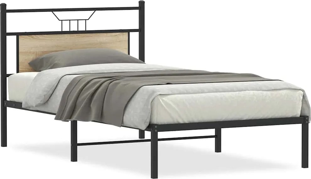 vidaXL Cadru de pat fără saltea Stejar Sonoma 107x203cm Lemn prelucrat
