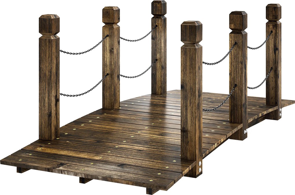 Outsunny Pod de Grădină din Lemn 1,51 m Pod Decorativ pentru Iaz Rustic cu Balustrade de Siguranță Carbonizat | Aosom Romania