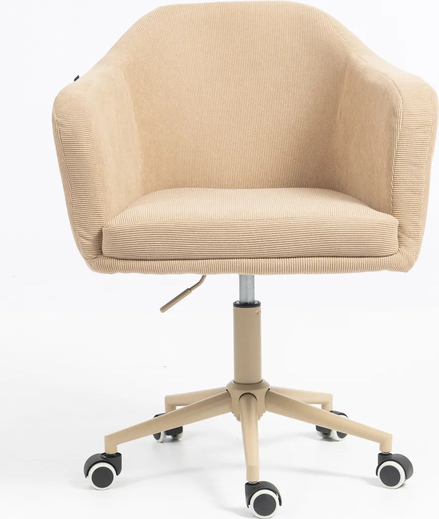 HR832K Scaun Catifea Reiată Premium culoare Bej Ghimbir cu Bază Crem