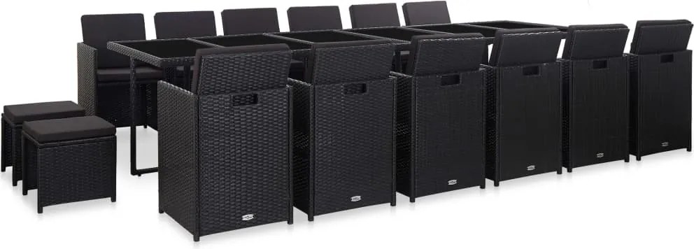 vidaXL Set mobilier de exterior cu perne, 17 piese, negru, poliratan