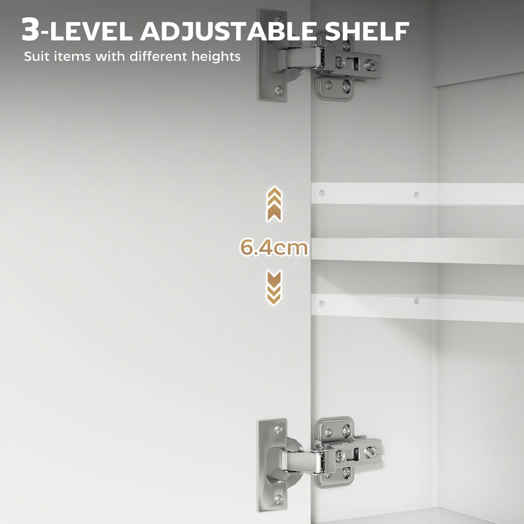 HOMCOM Dulap de Baie de Perete cu Oglindă, Dulap cu Raft Reglabil și Raft Deschis, 60x16x60 cm, Alb | Aosom Romania