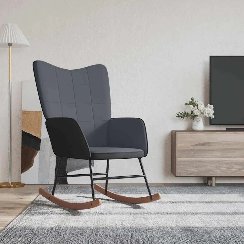 327876 vidaXL Scaun balansoar, gri închis, catifea și PVC