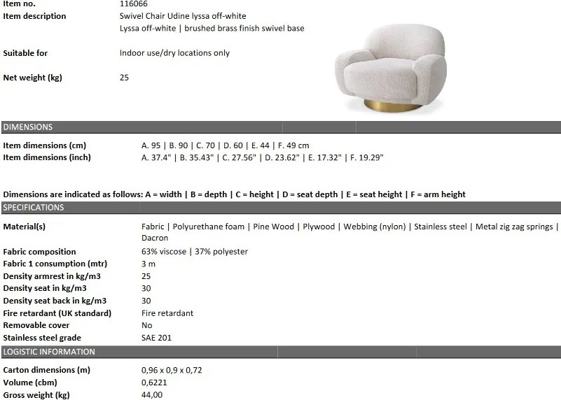 Fotoliu pivotant design elegant LUX Udine, lyssa off-white 116066 HZ