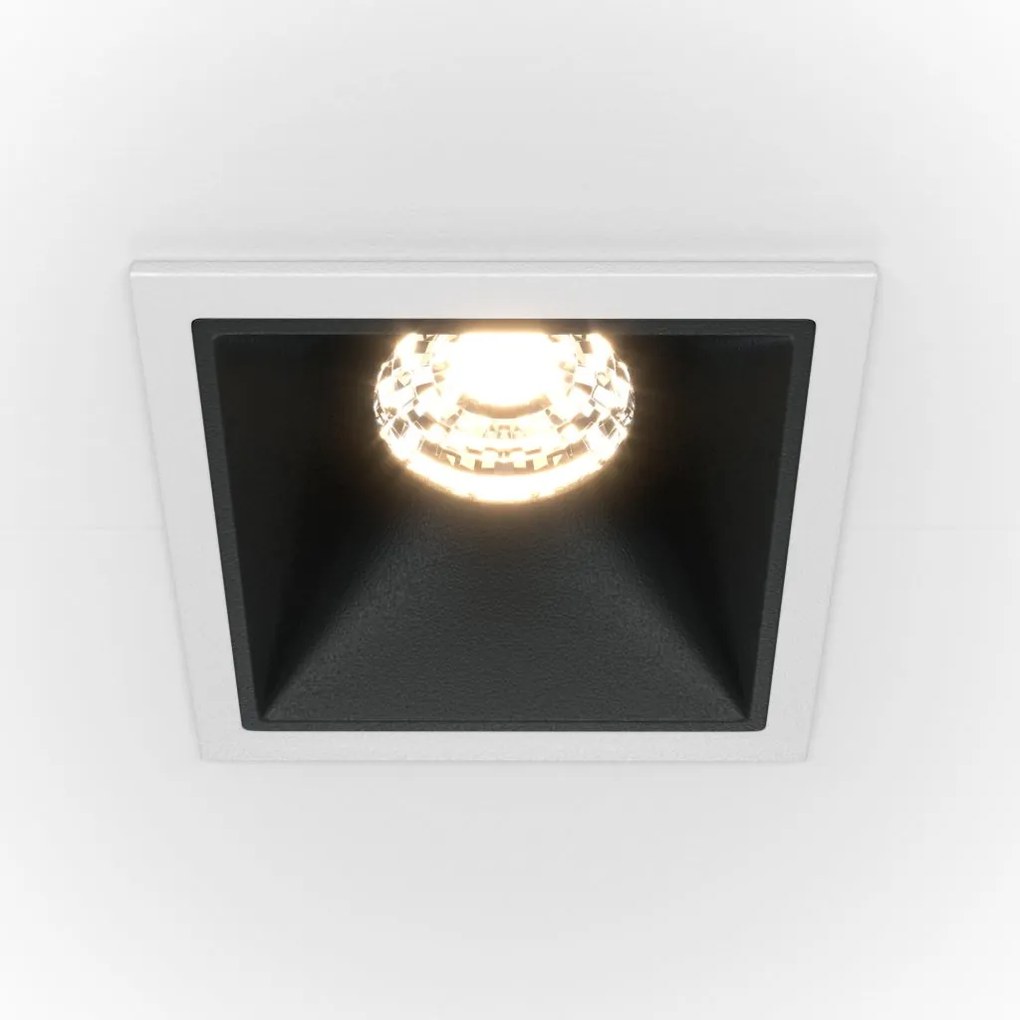 Spot LED incastrabil design tehnic Alpha alb, negru, 6,5x6,5cm, 3000K